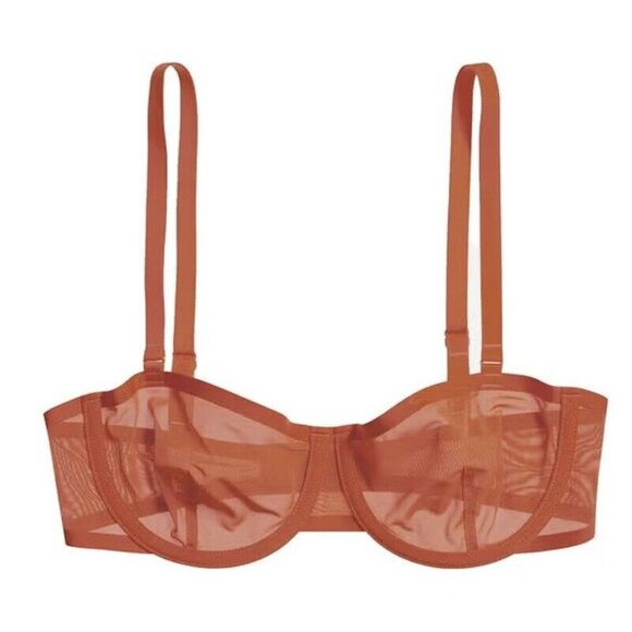 NWOT CUUP 36H The Balconette Mesh Orange Sheer Underwire Bra 124351